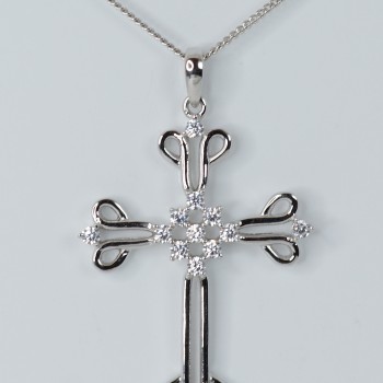 Sterling Silver/CZ Open Cross and Chain